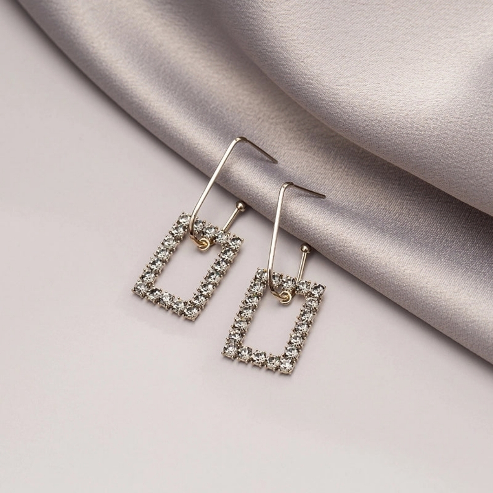 Copper Rhinestones Drop Earrings - Picture 3 of 4